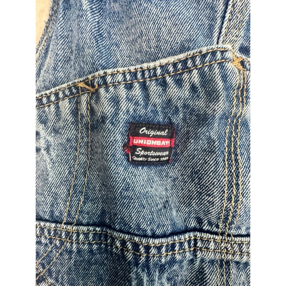 Vintage Unionbay WomensDenim Overalls Medium BlueWash Distressed Carpenter Style - Picture 3 of 13